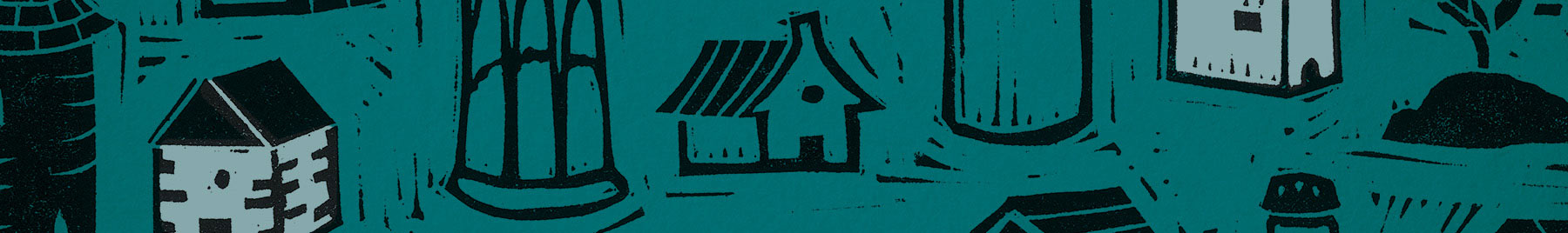 linocut illustration of houses