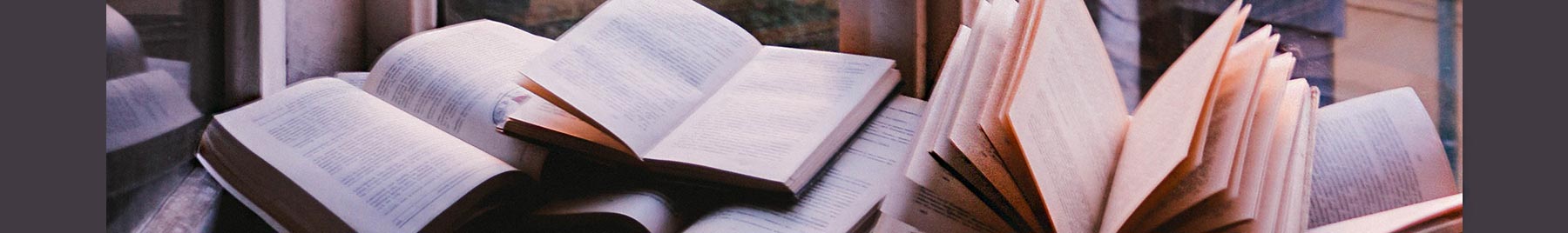 books lit by evening light