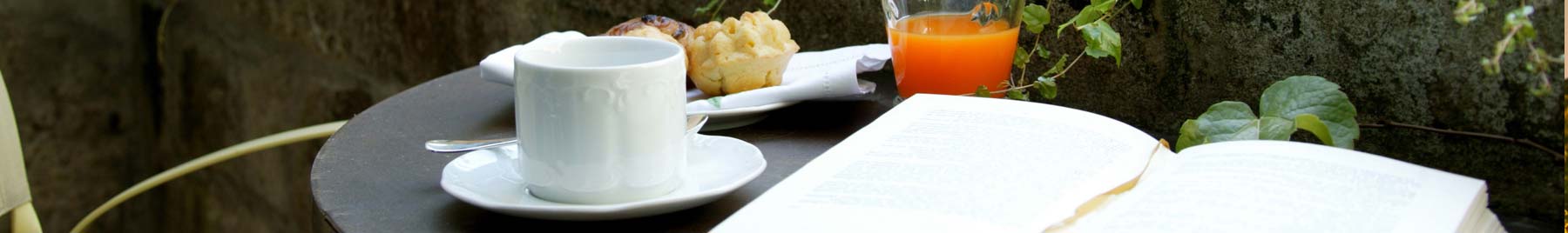 book lying open on a breakfast table