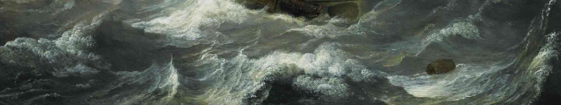 painting of Dutch Ships in a Gale