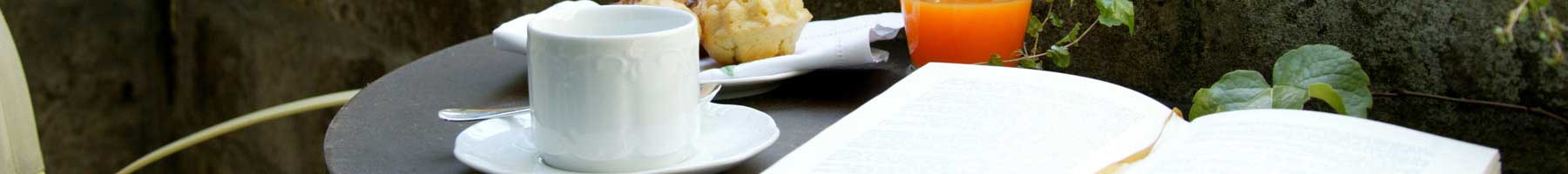 book lying open on the breakfast table