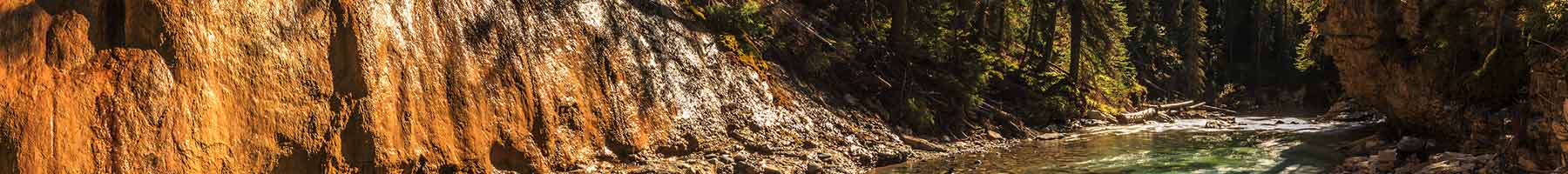 Stream by a big rock in the woods