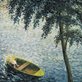 painting of boat on lake