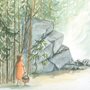 illustration of a young girl walking through a forest