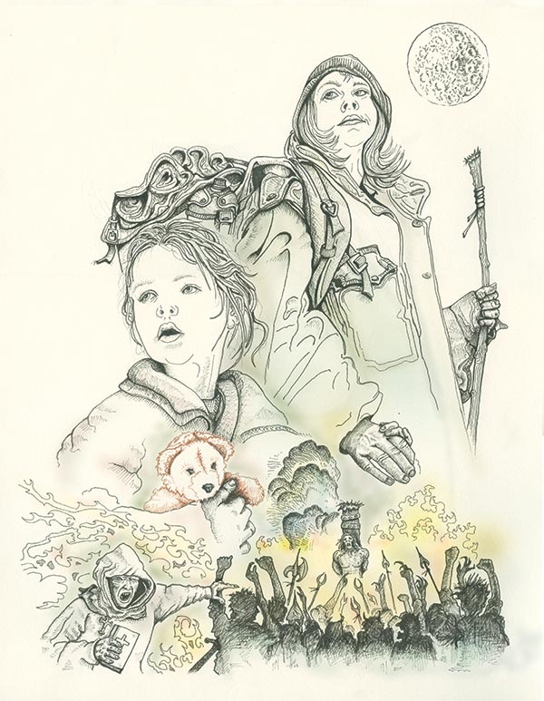 drawing of Katharina hutter and child