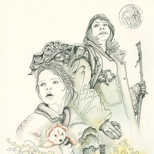 drawing of Katharina hutter and child