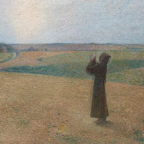 painting of Saint Francis praying in a field