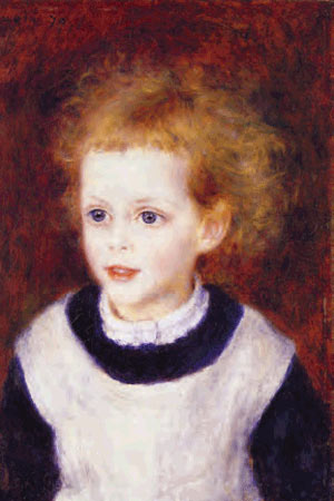 A detail of the portrait painting of Margot Berard by Renoir.