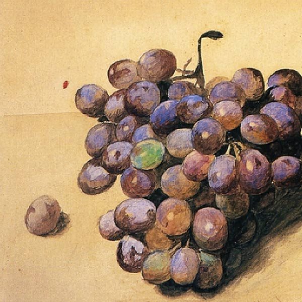 a painting of a bunch of red grapes