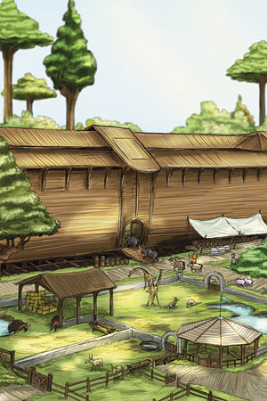 Mark Ludy imagines the animals entering Noah's ark in this comic-book style drawing.