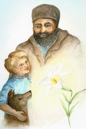 Ivan, Peter, their dog and the white lily.