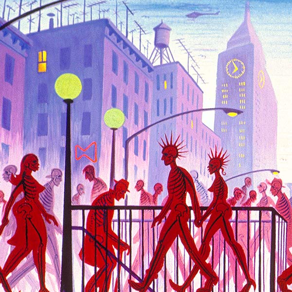 illustration of people walking in the streets of a city