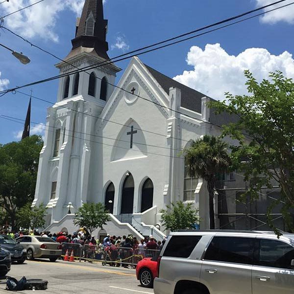 white church against blue sky