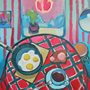 abstract painting of breakfast table with fried eggs