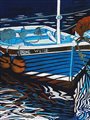 painting of fishing boat on water