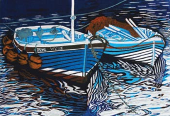 painting of fishing boat on water