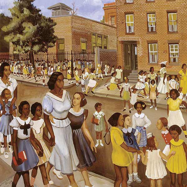 painting of kids going to school