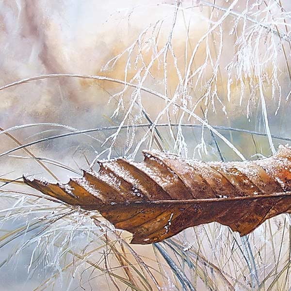 painting of a leaf in winter