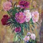 a painting of peonies in a vase