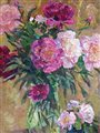 a painting of peonies in a vase