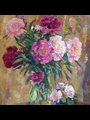 a painting of peonies in a vase
