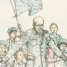 an illustration of Janusz Korczak protecting children