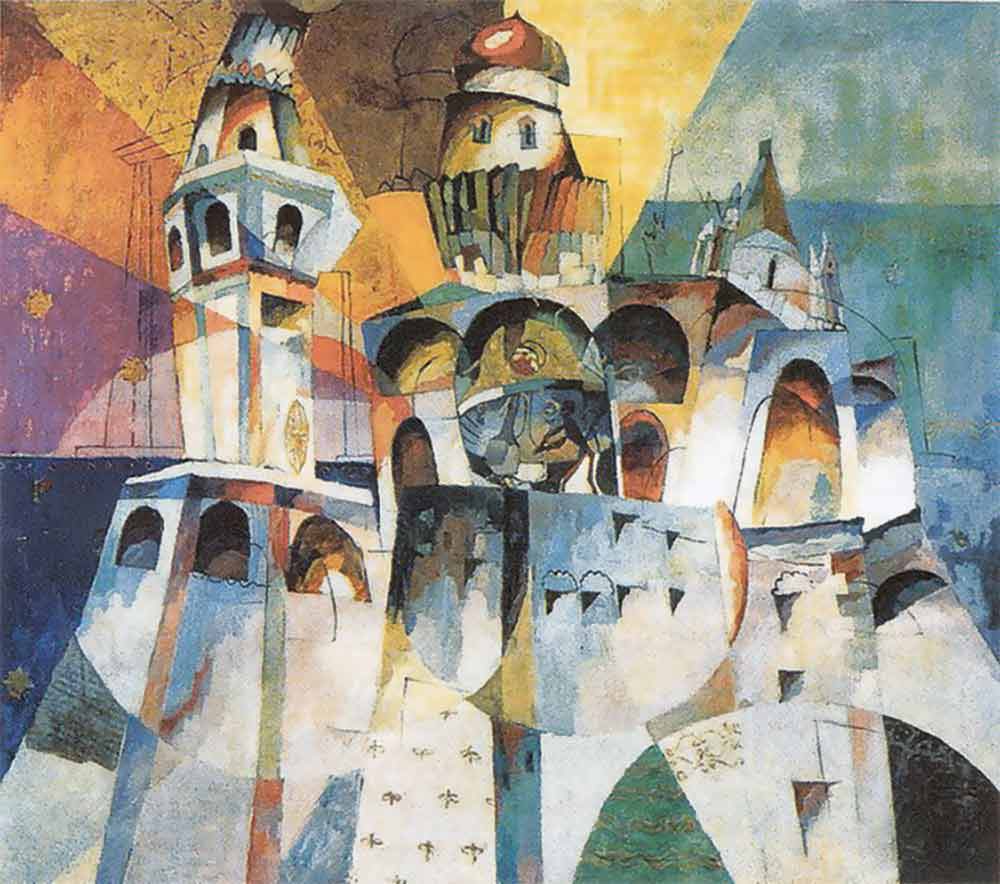 impressionist painting of The Belfry of Ivan the Great