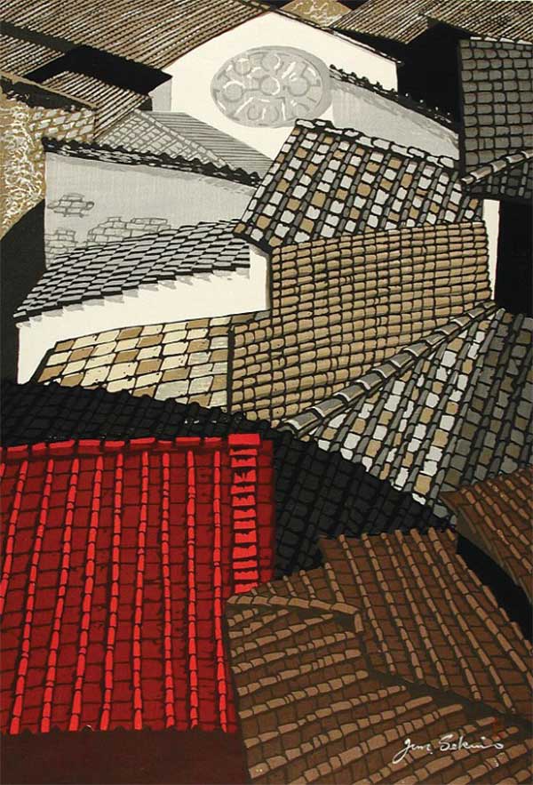 painting of tiled roofs