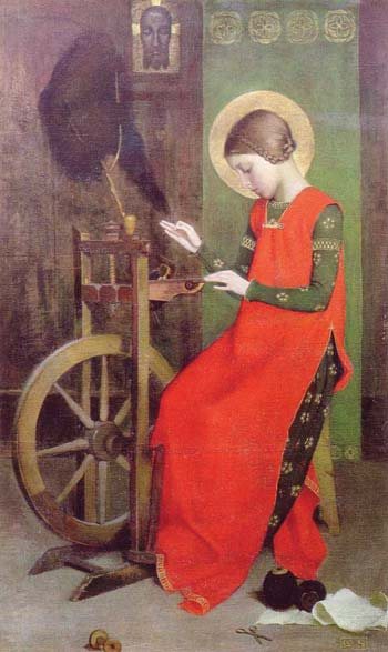 Painting by Marianne Stokes,  Saint Elizabeth from Hungary, Spinning for the Poor