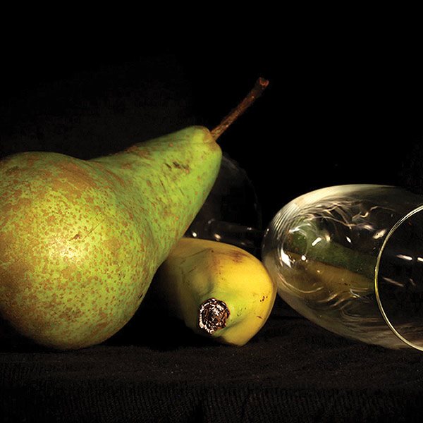 Fruit and a wineglass