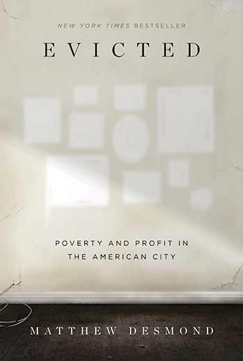 Cover of the book Evicted: light gray shapes where pictures have been removed from a faded wall