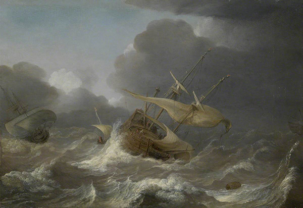 painting of Dutch Ships on stormy sea