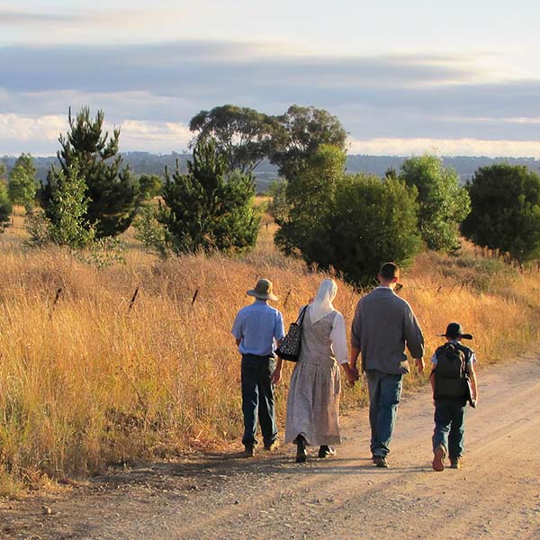 The author and her family walk a road in New South Wales