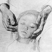 Untitled drawing by Käthe Kollwitz of a mother holding a child