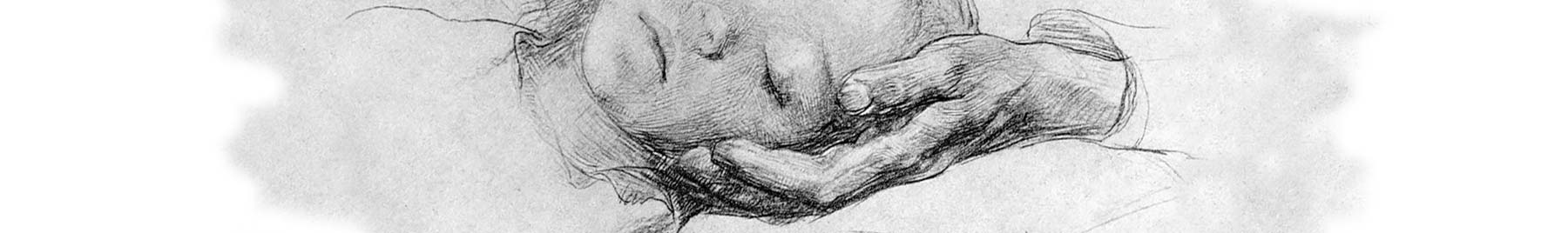 Untitled drawing by Käthe Kollwitz of a mother holding a child