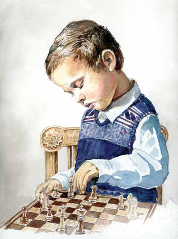 a boy playing chess