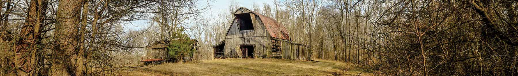 a barn in the woods