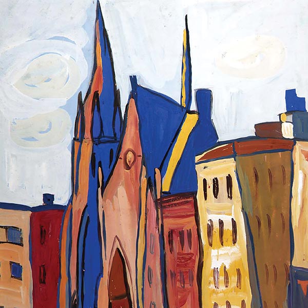 abstract painting of a church
