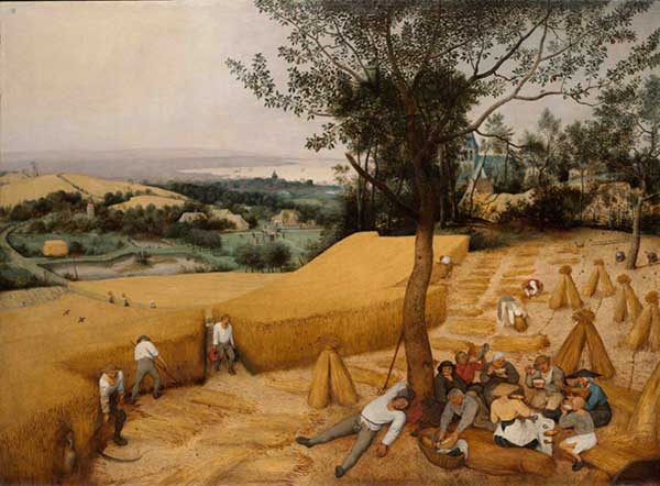 paintng of people harvesting wheat