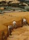vintage painting of people harvesting wheat