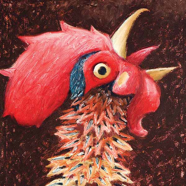 painting of a crowing rooster by Wayne Forte