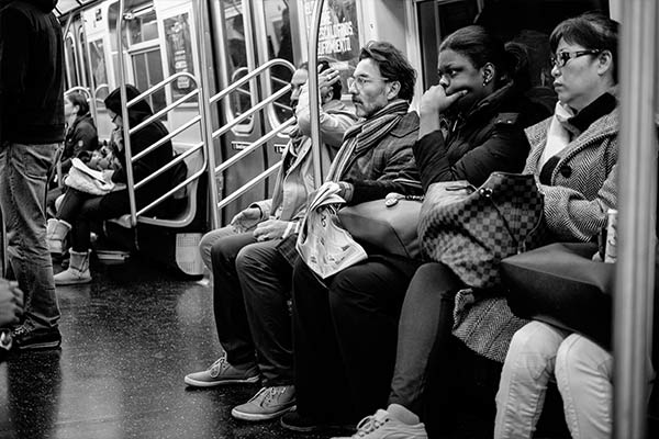 Passengers on a train in New York City