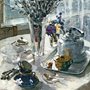 painting of still life with pussy willows