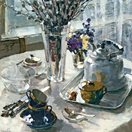 painting of still life with pussy willows