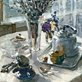 painting of still life with pussy willows