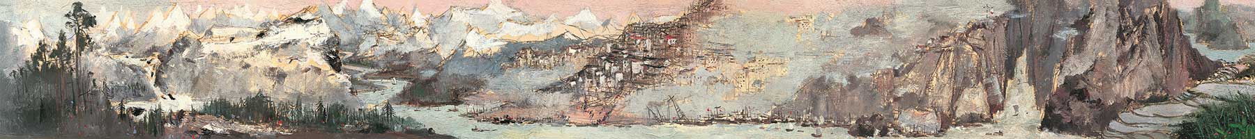 detail from Wu Guanzhong, The Yangtze River in 1974 oil painting
