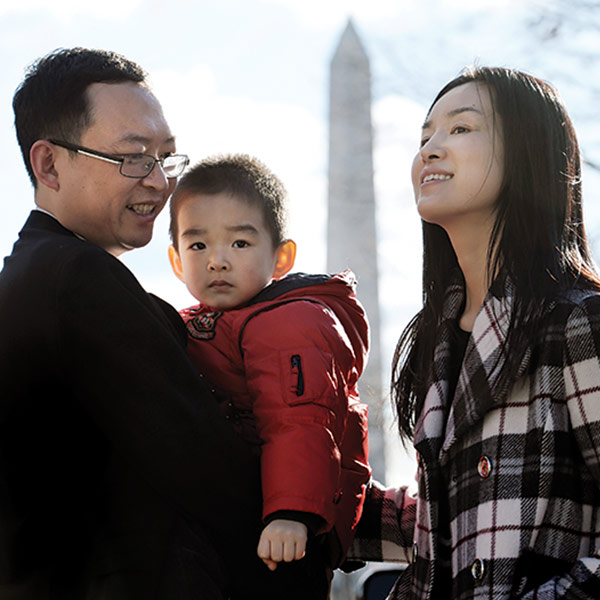 Yu Jie and his family shortly after their arrival in the United States