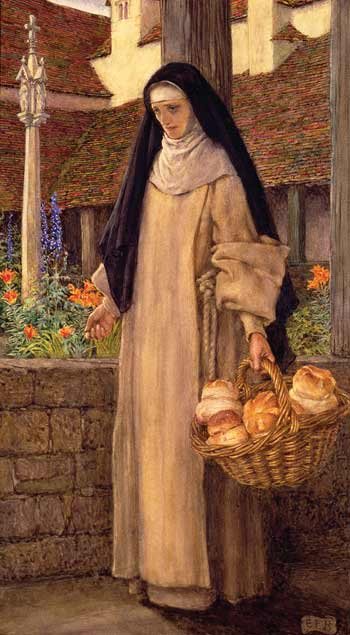 Painting of a nun holding a basket of bread