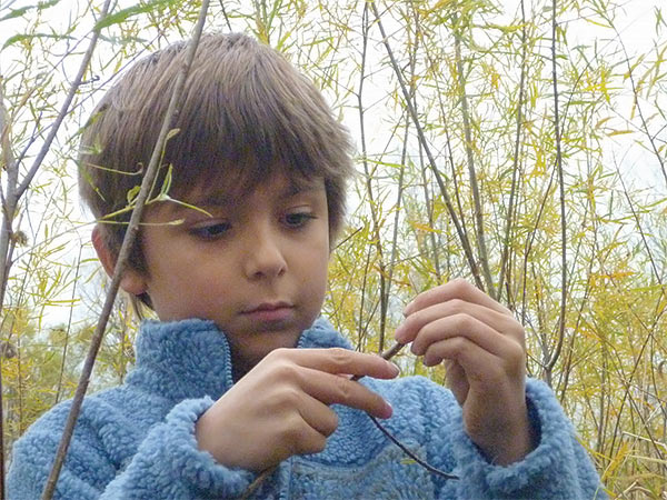 a boy playing with a stick