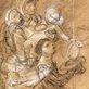 sketch of woman giving food to children